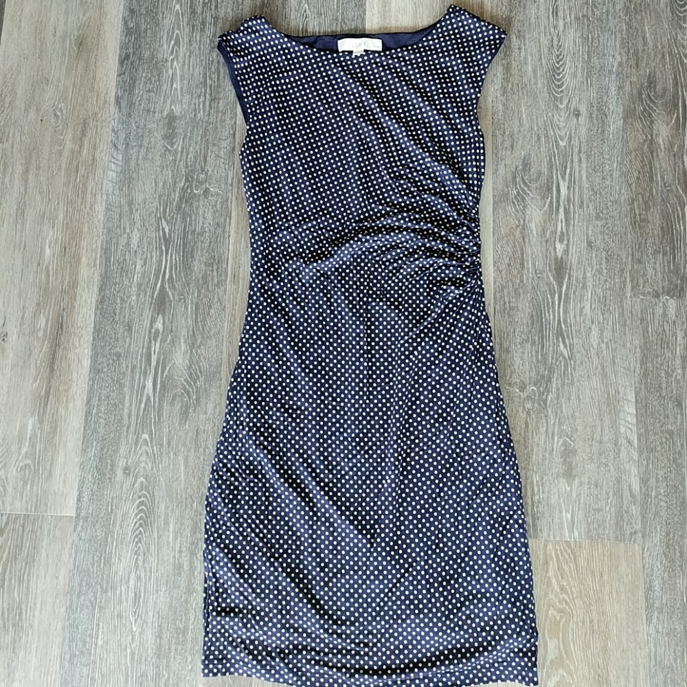 LOFT Navy and Cream Polkadot Dress